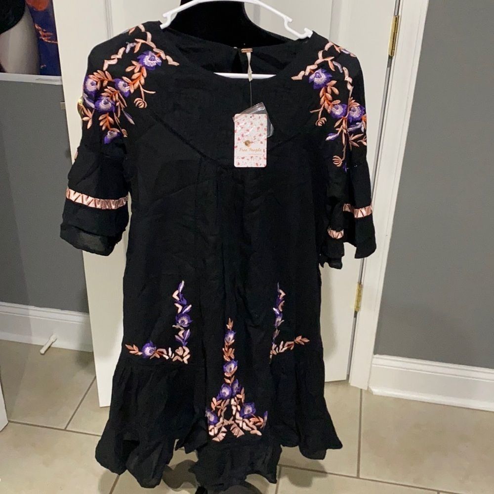 Free People black embroidered dress sz small